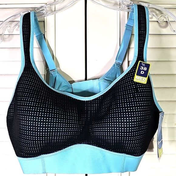 NWT Champion Sports Bra Lt. Blue Dk. Blue Size 38 D Medium Support Mesh Look - Picture 1 of 6